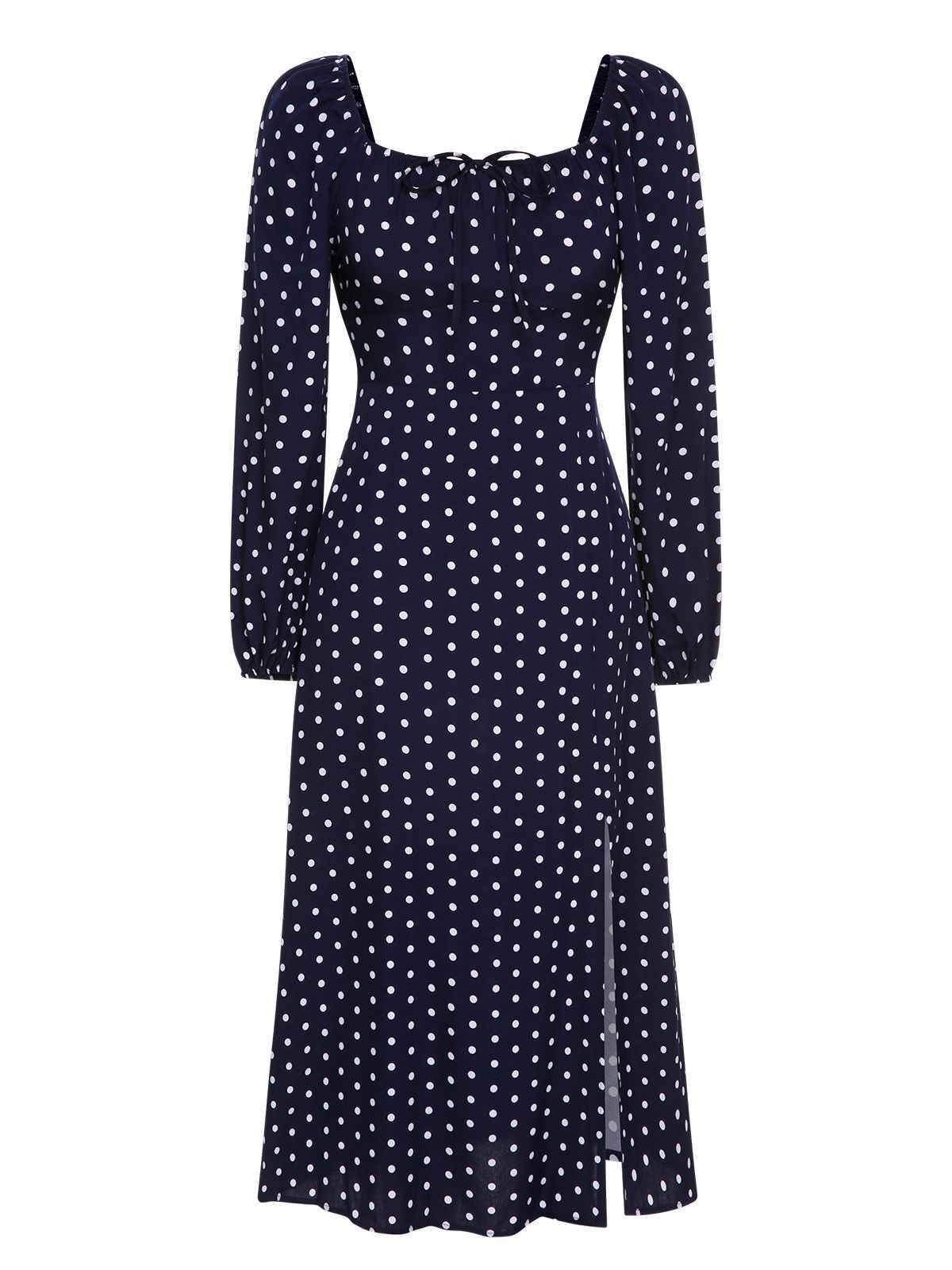 Blue Lantern Sleeve Polka Dots Dress