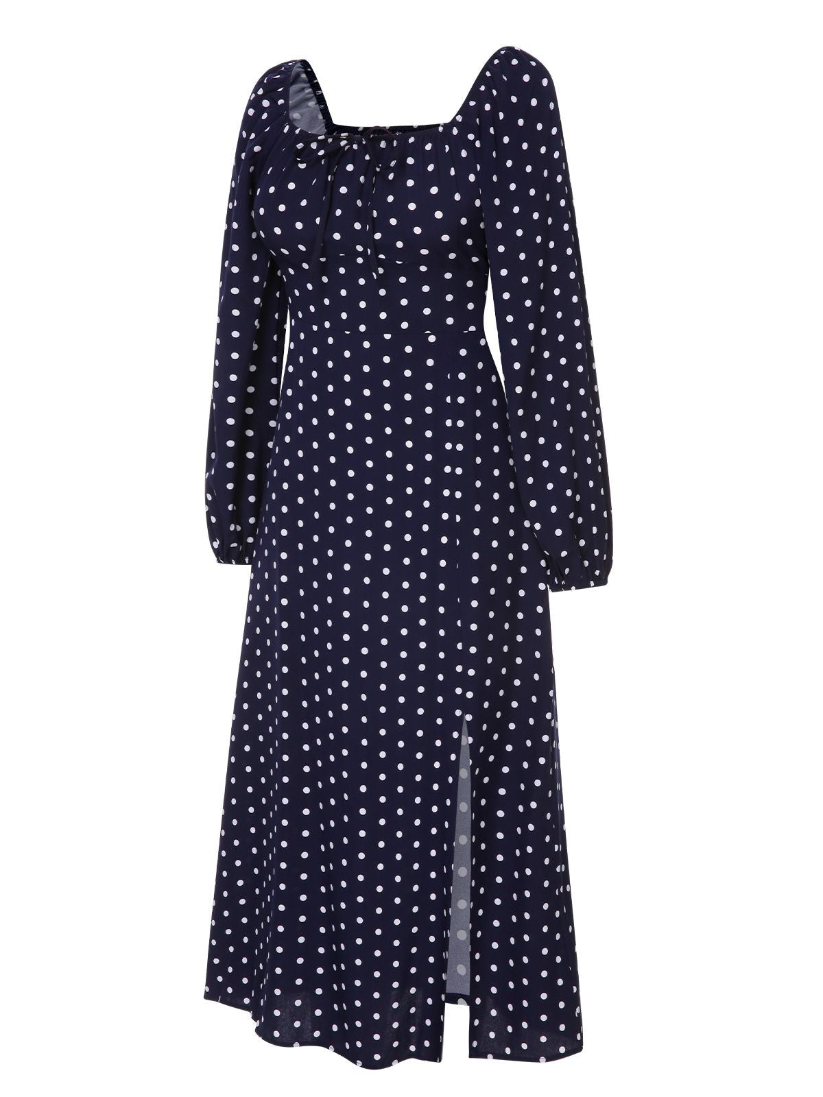 Blue Lantern Sleeve Polka Dots Dress