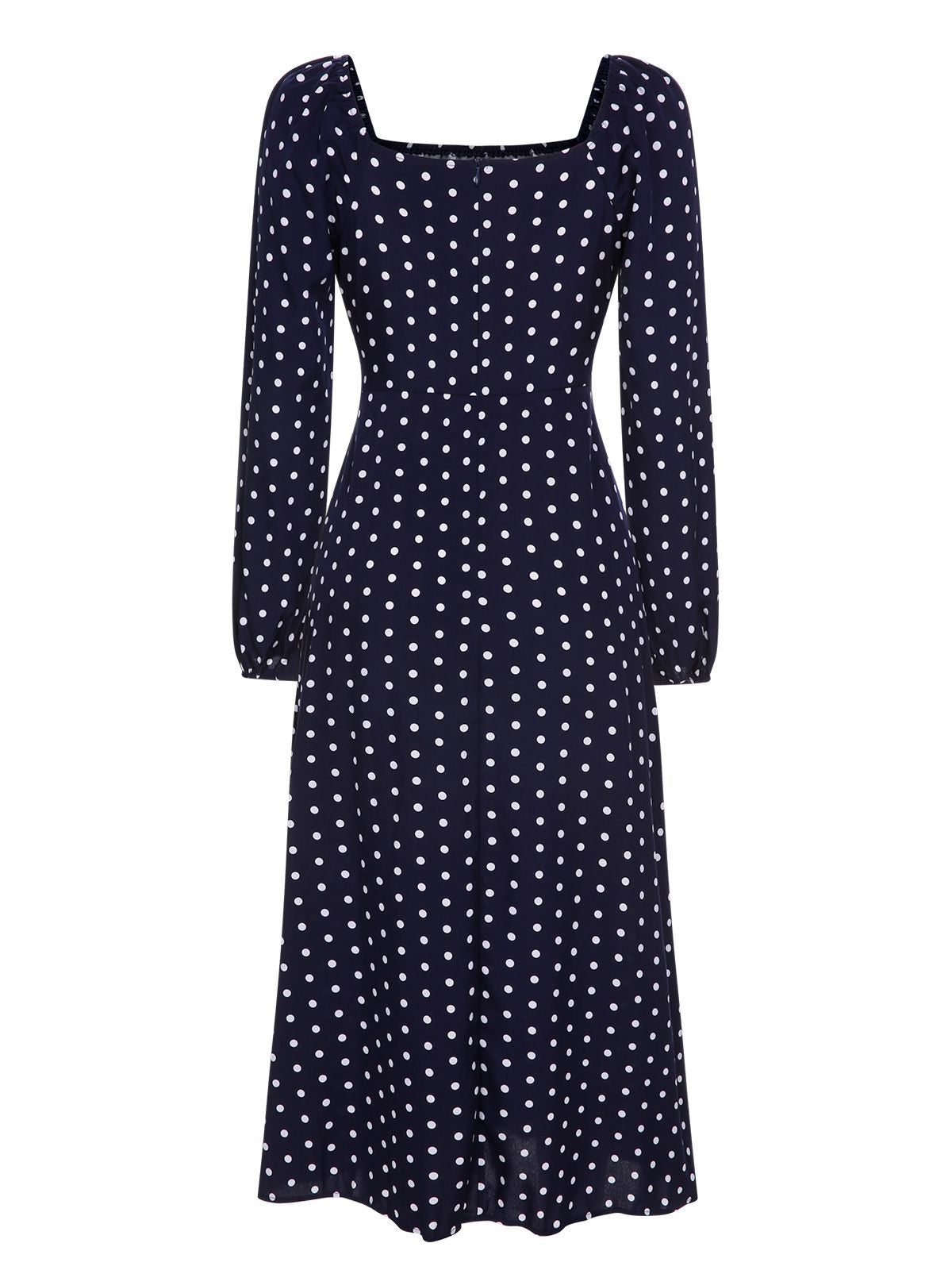 Blue Lantern Sleeve Polka Dots Dress