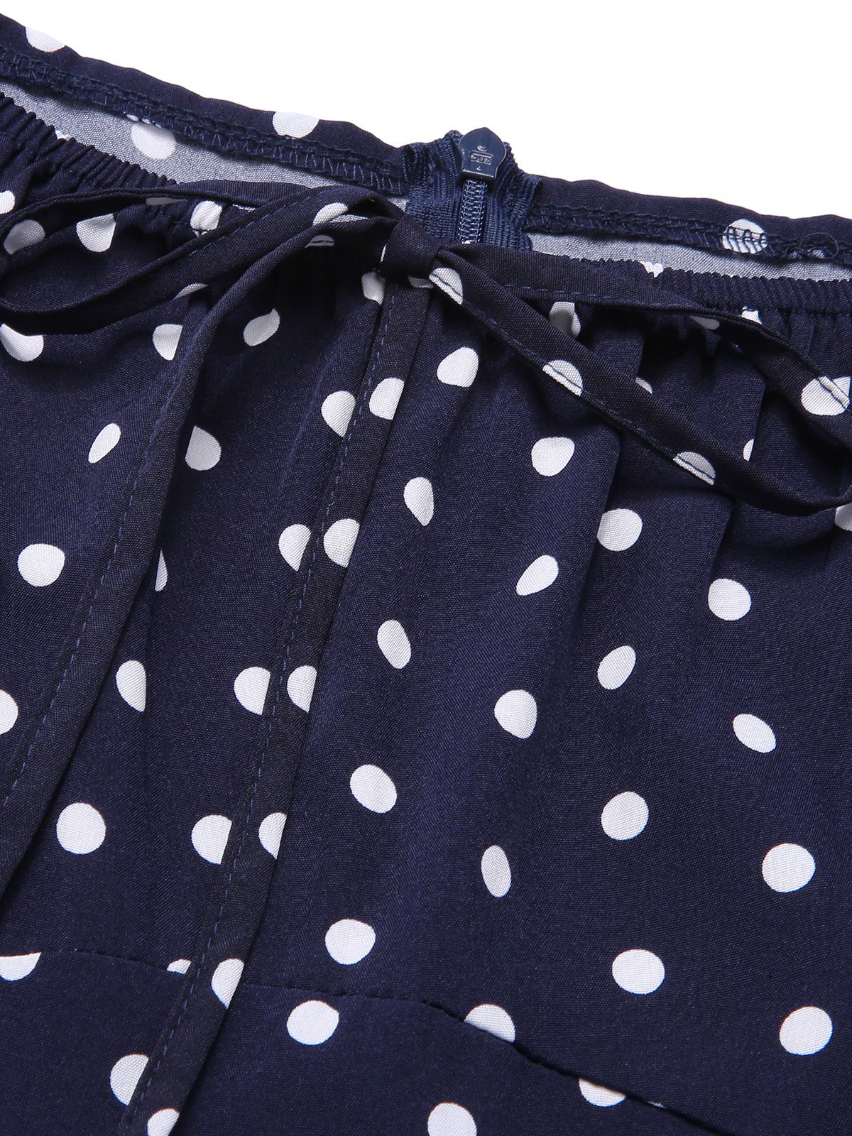 Blue Lantern Sleeve Polka Dots Dress