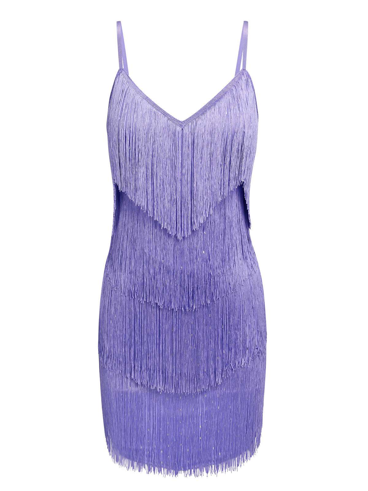 Purple  Spaghetti Strap Fringe Dress