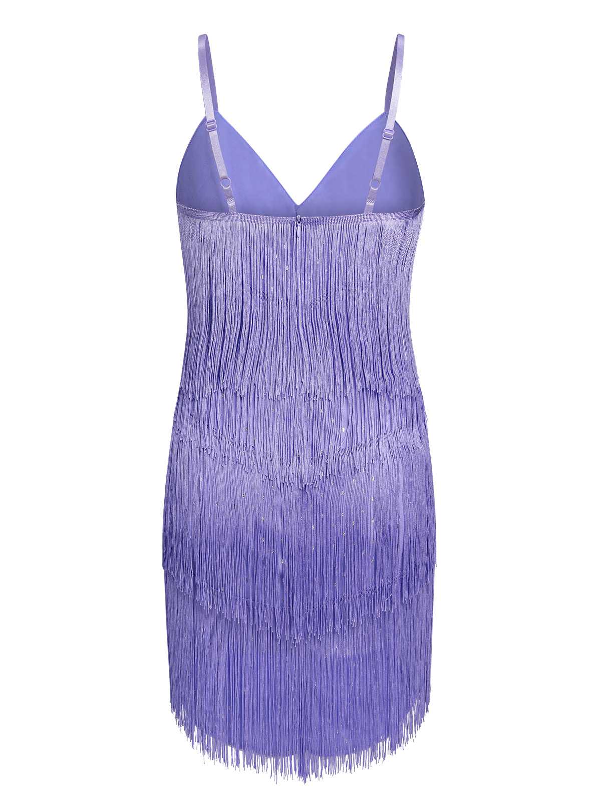 Purple  Spaghetti Strap Fringe Dress