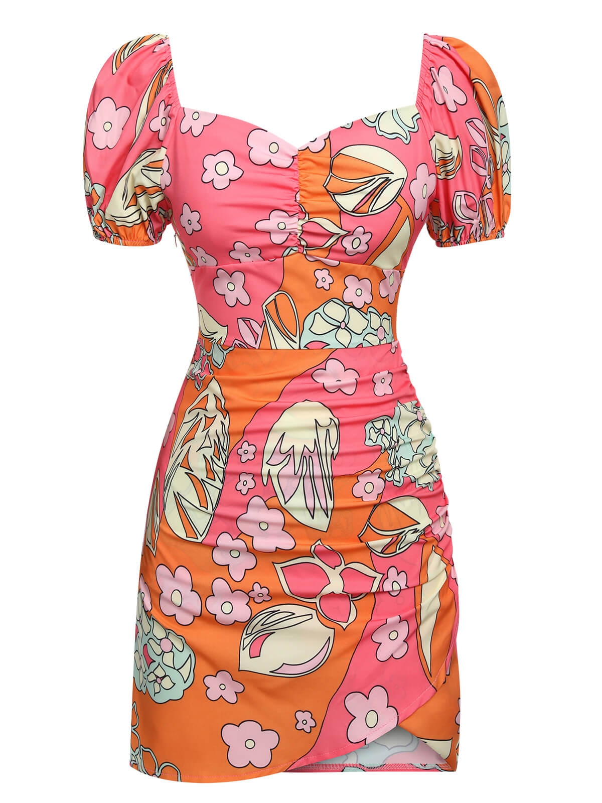 Multicolor  Cartoon Floral Tulip Hem Dress