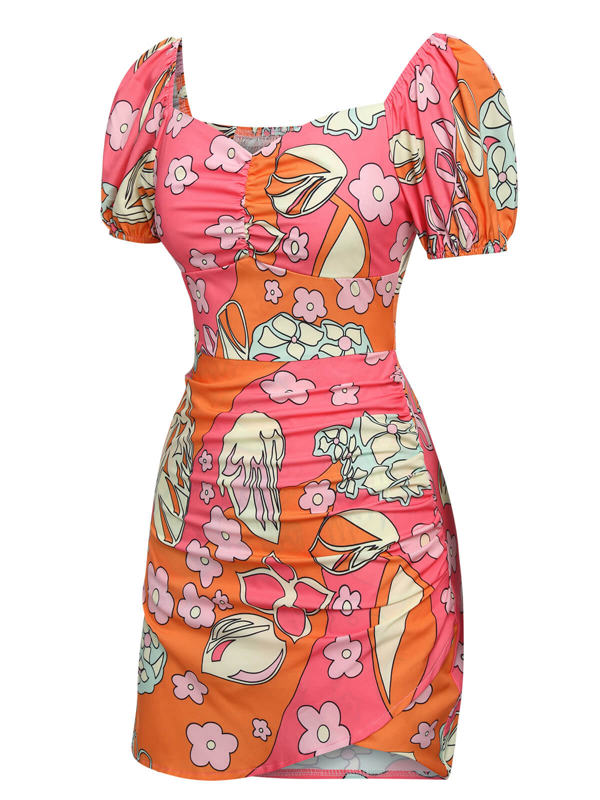 Multicolor  Cartoon Floral Tulip Hem Dress