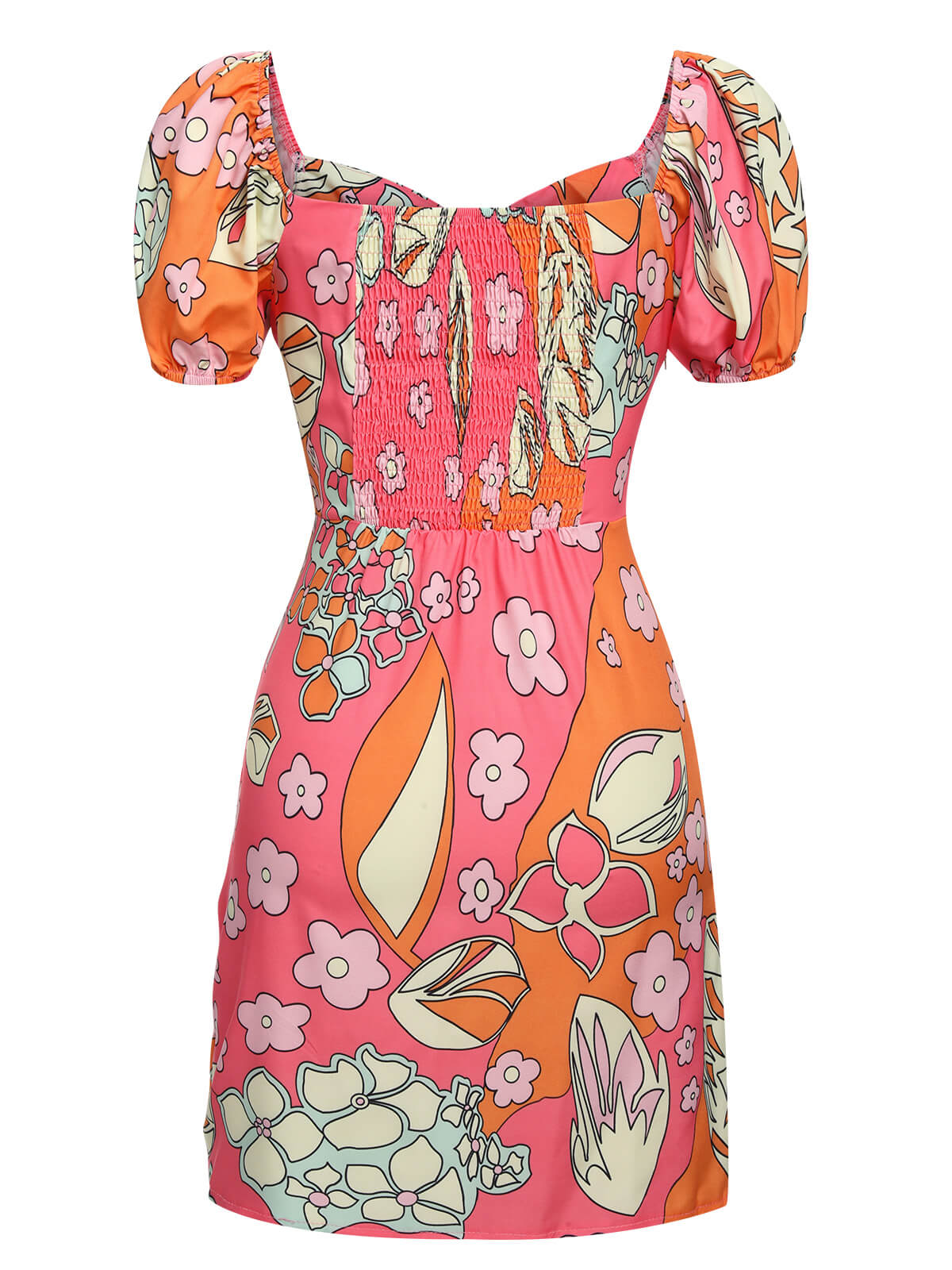 Multicolor  Cartoon Floral Tulip Hem Dress