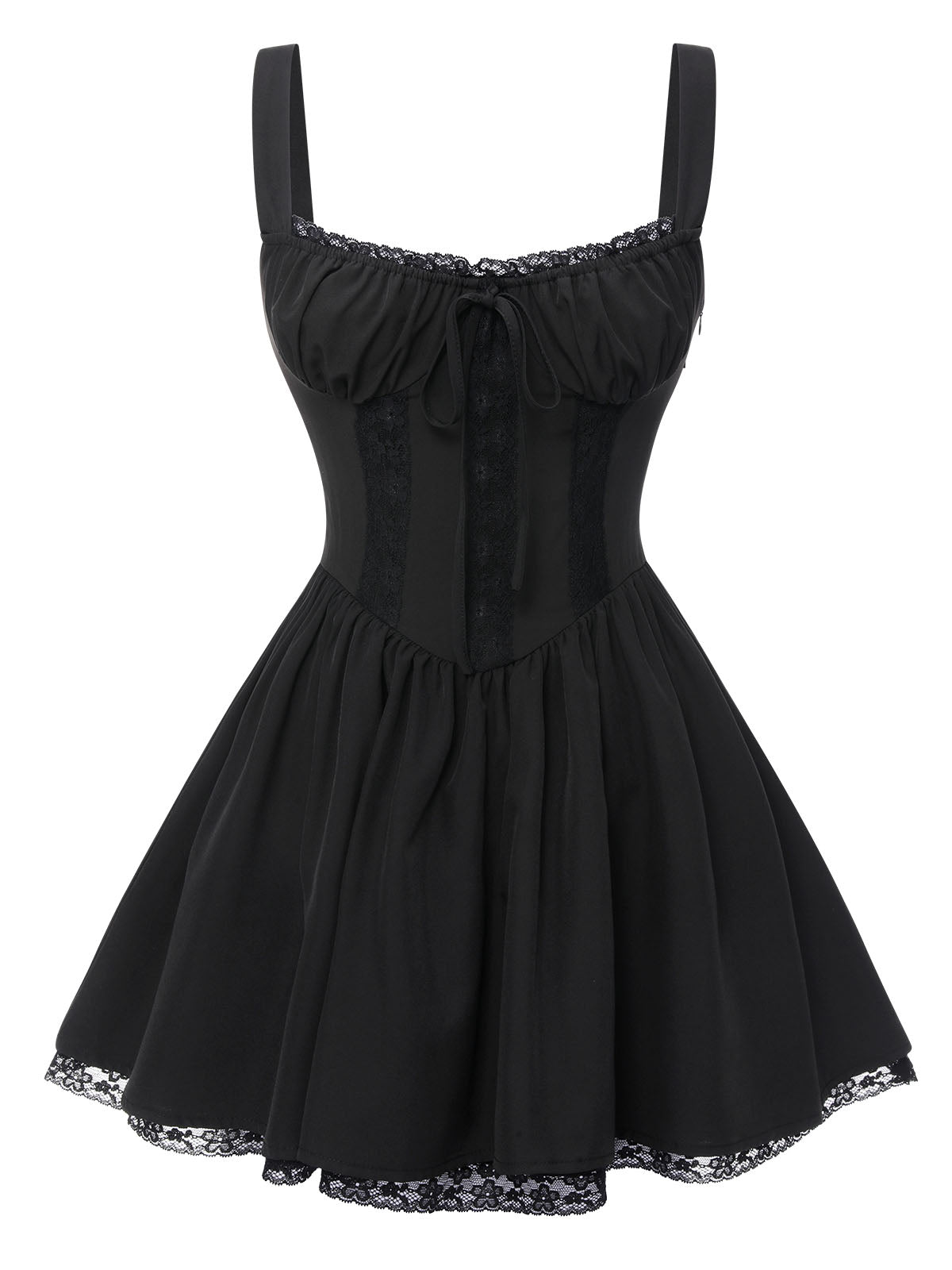 Black Solid Lace Gothic Dress