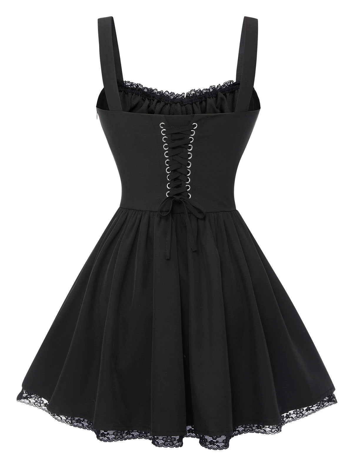 Black Solid Lace Gothic Dress