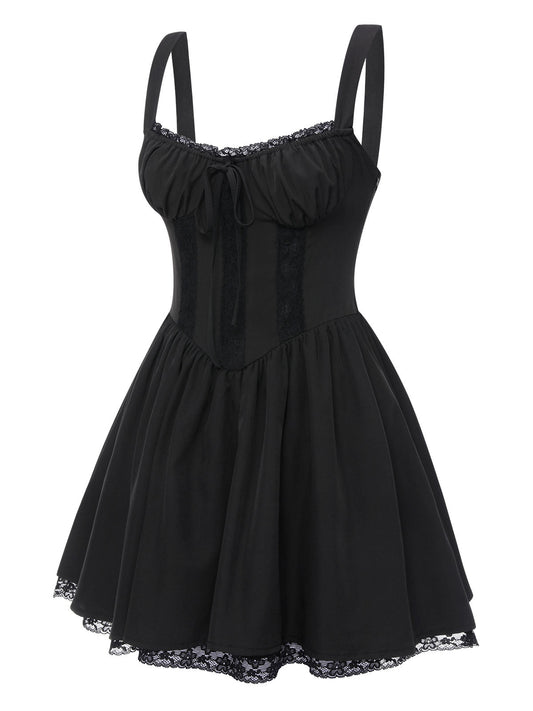 Black Solid Lace Gothic Dress