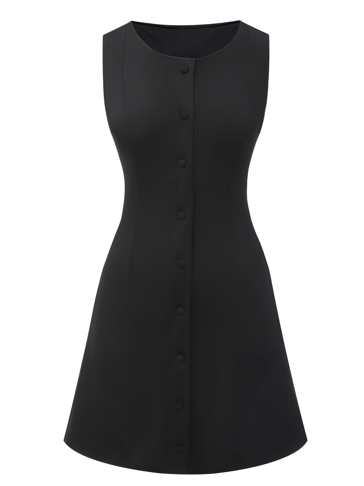 Black  Solid Button Sleeveless Bodycon Dress