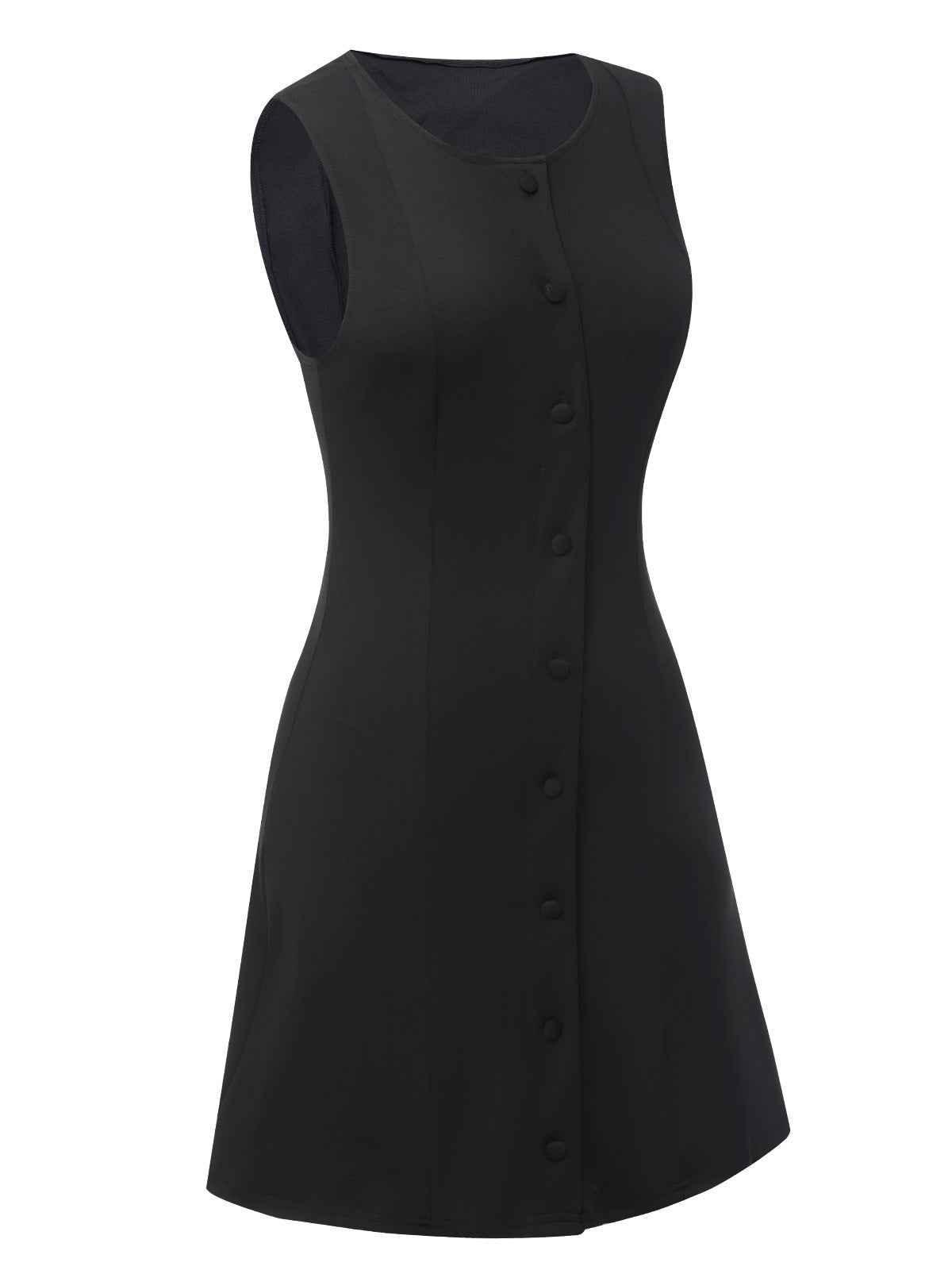 Black  Solid Button Sleeveless Bodycon Dress