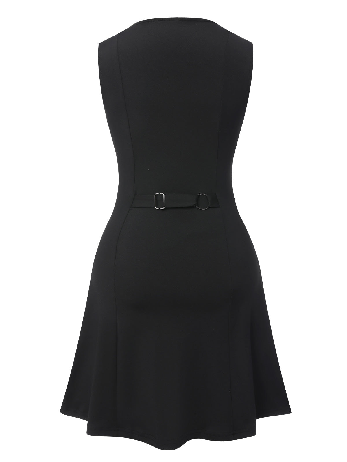 Black  Solid Button Sleeveless Bodycon Dress