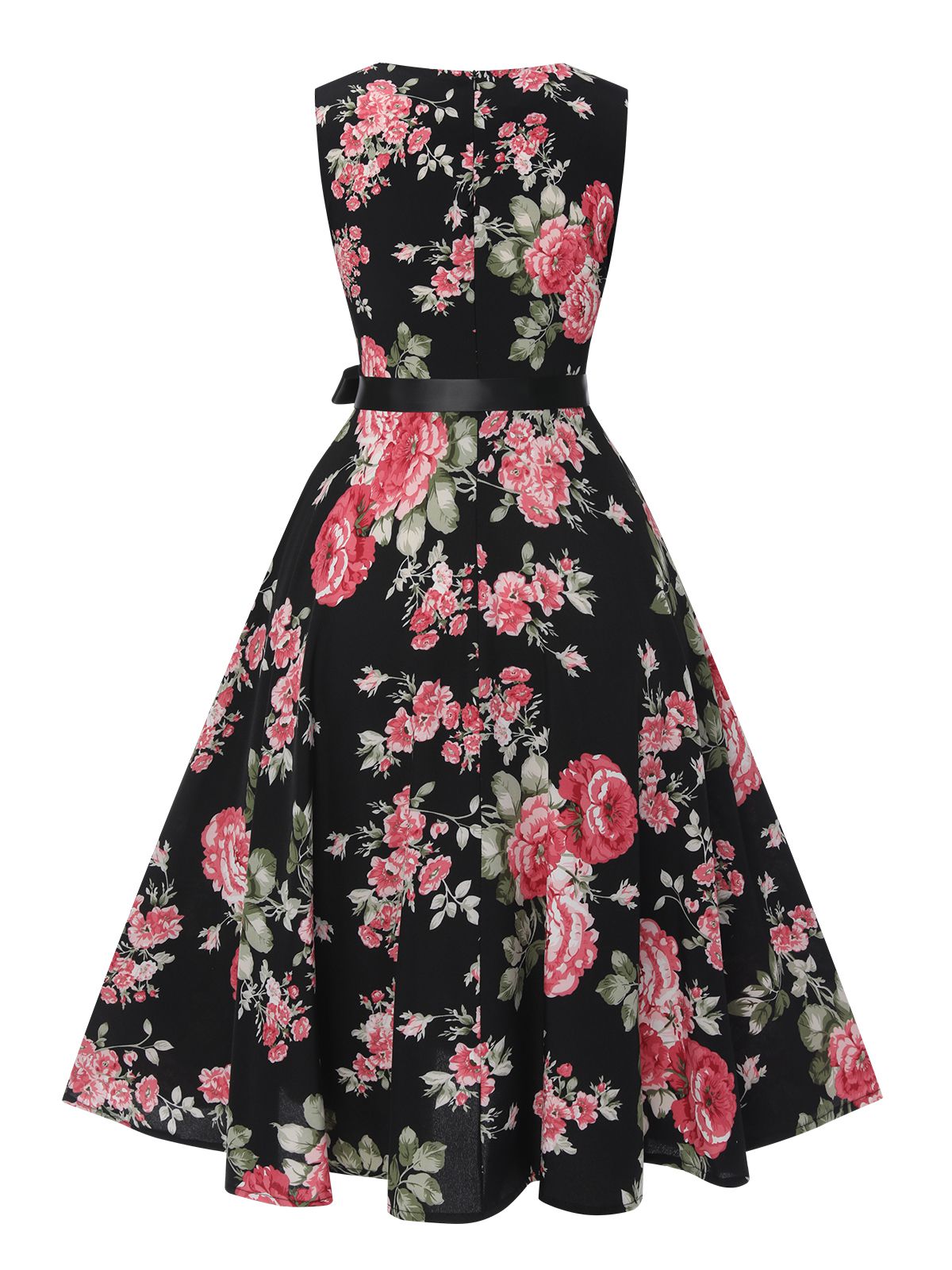 Floral Bow Belt Vintage Dress