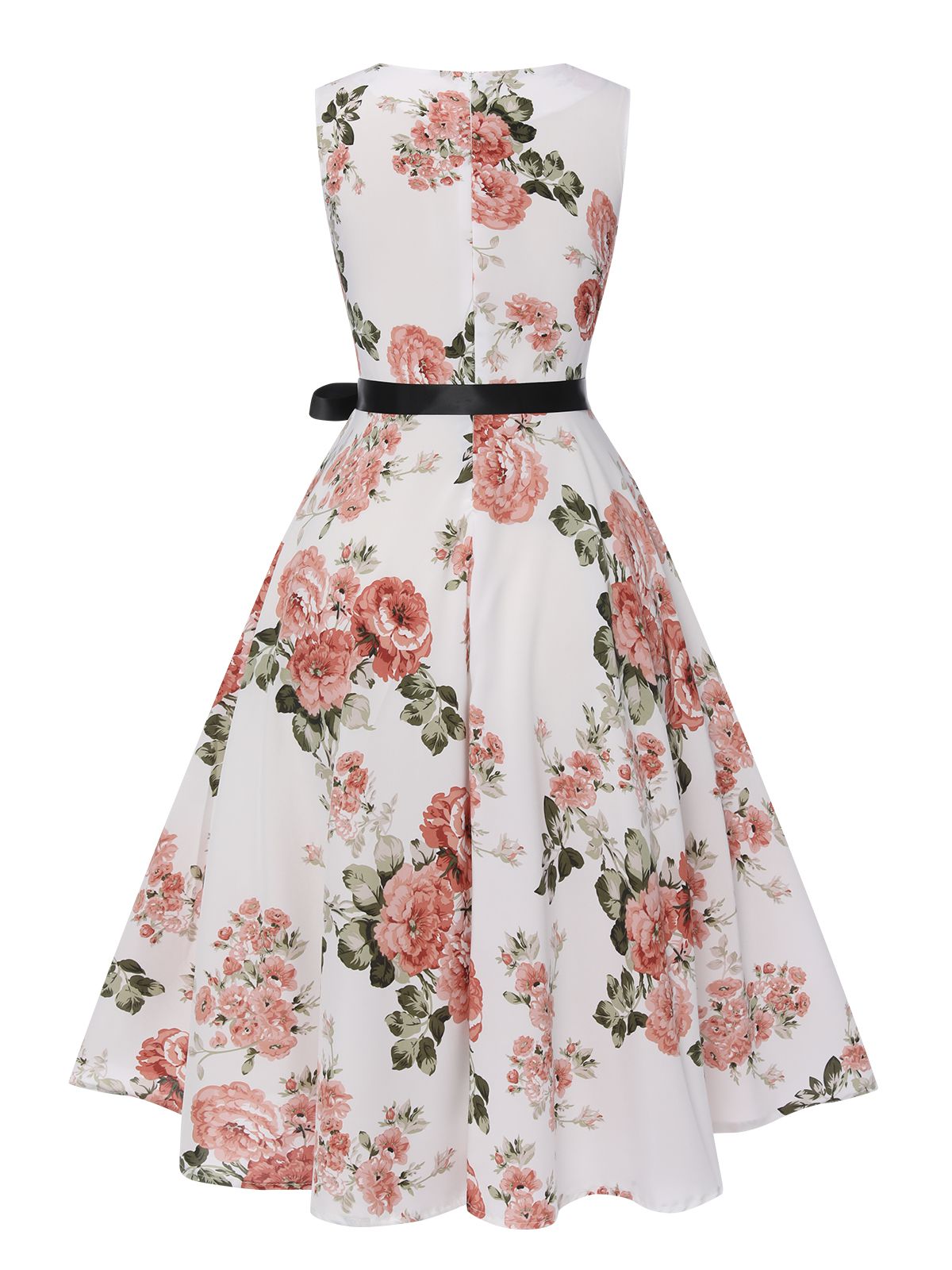 Floral Bow Belt Vintage Dress