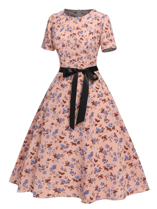 Ditsy Floral Swing Dress With Ribbon