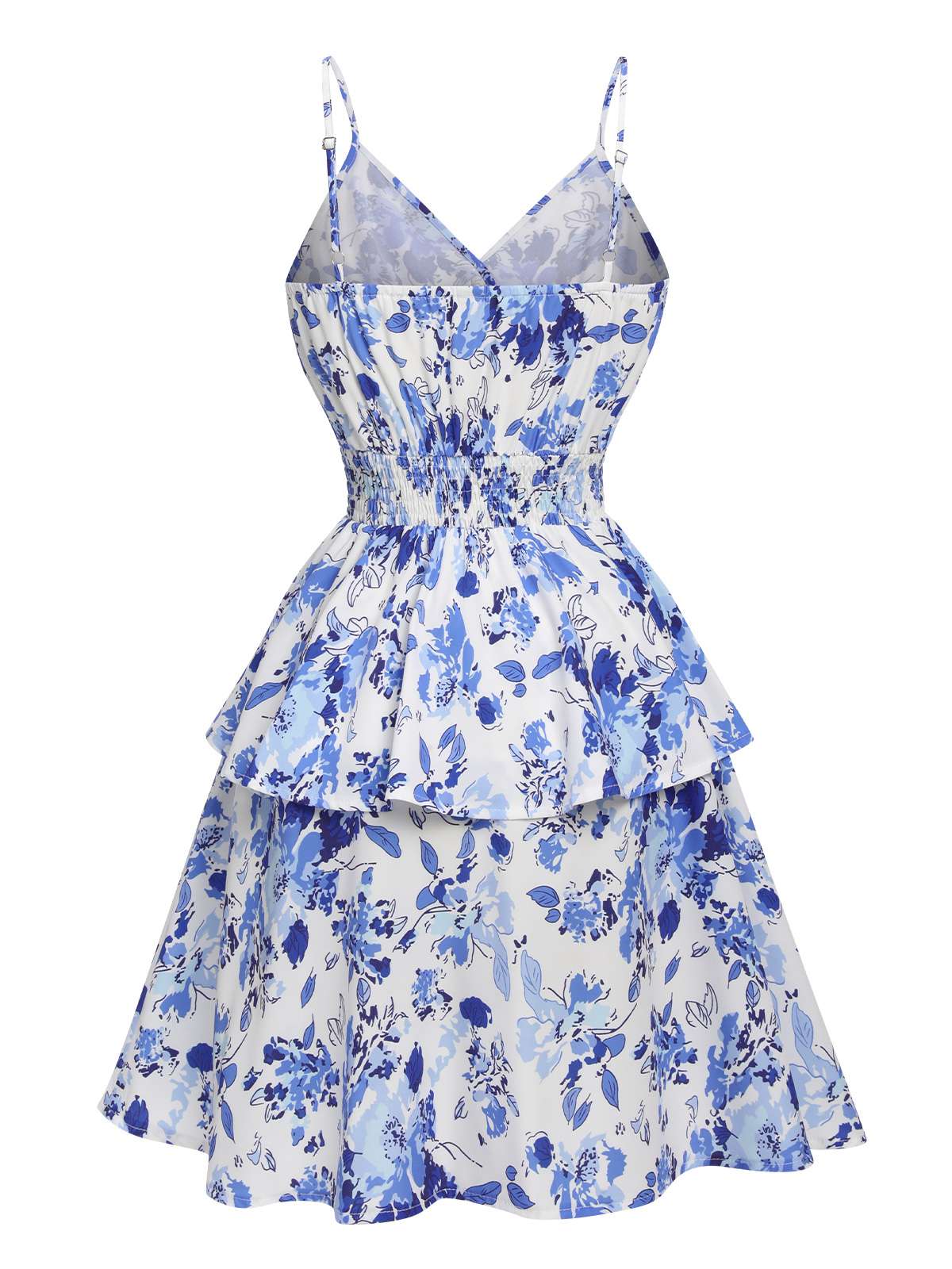 Blue Spaghetti Straps Flowers Dress