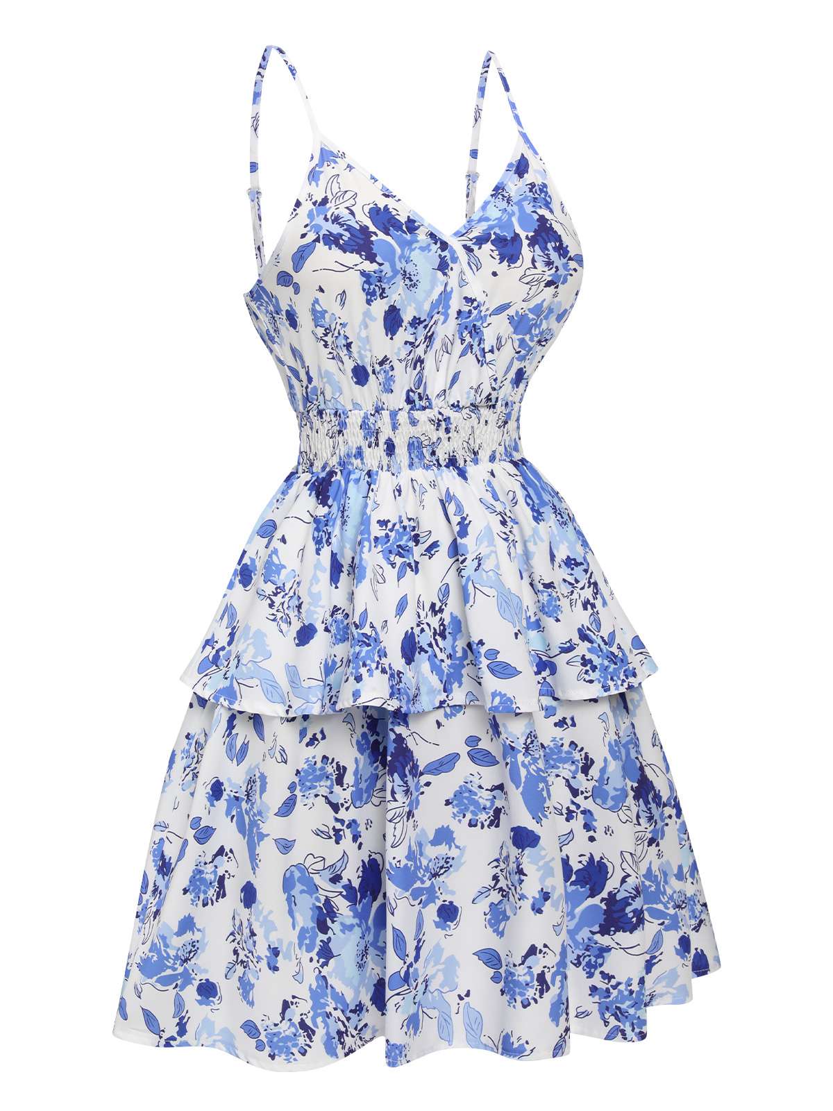 Blue Spaghetti Straps Flowers Dress