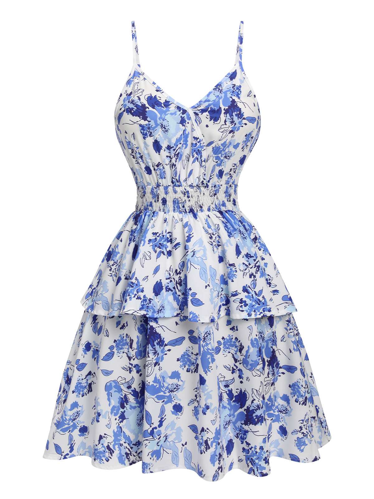 Blue Spaghetti Straps Flowers Dress