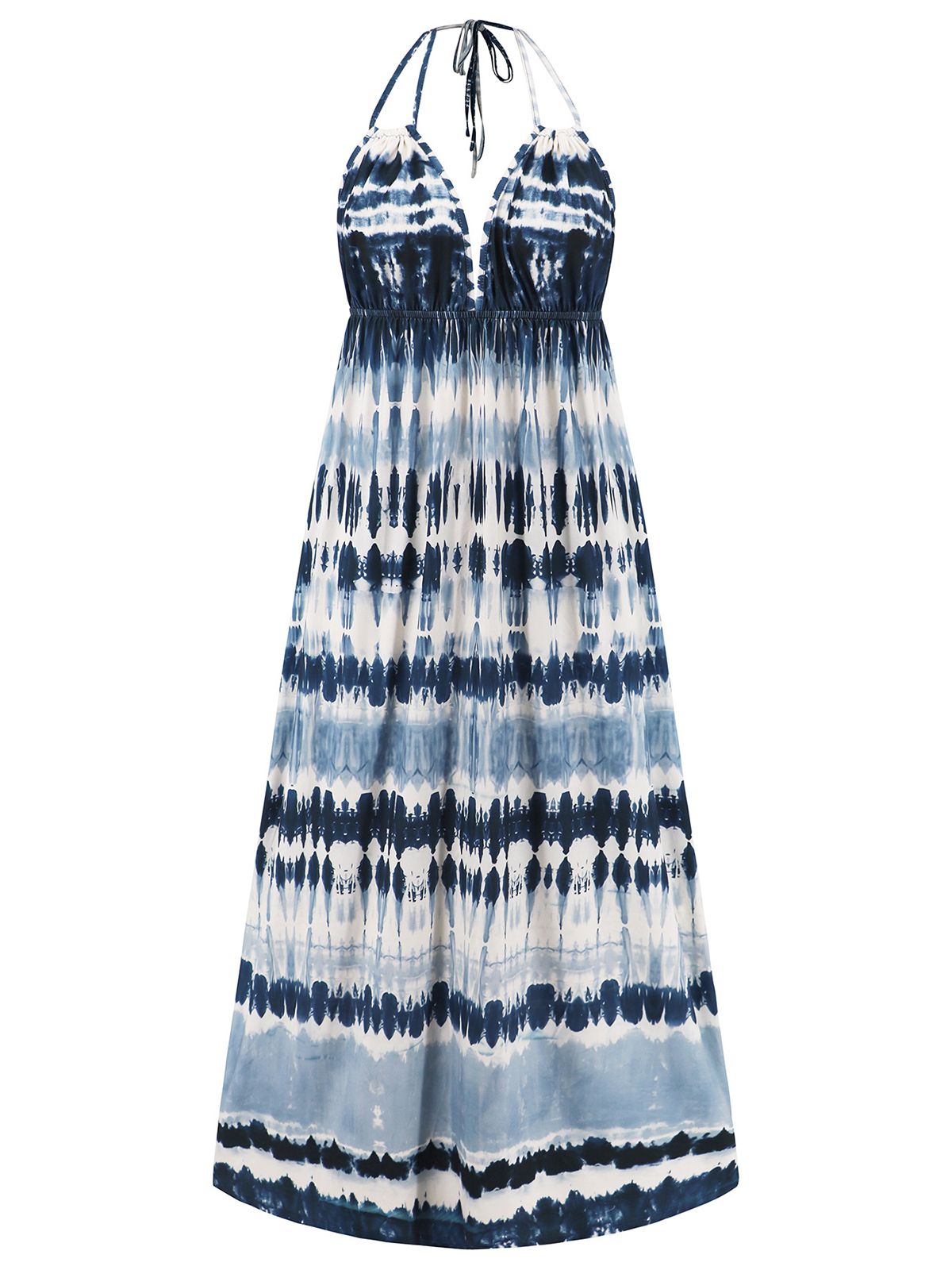 Blue Backless Tie Dye Long Dress