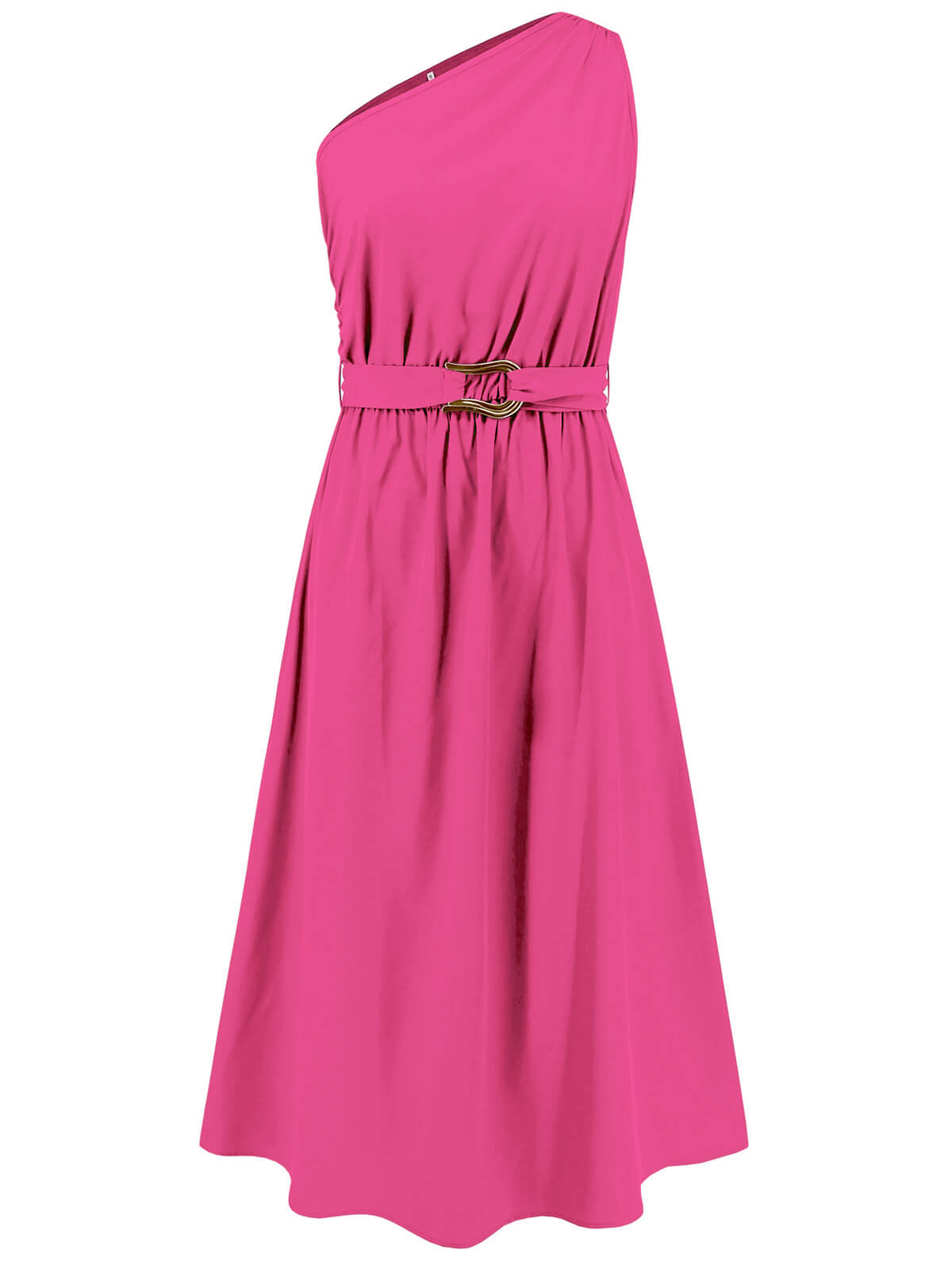 Dark Pink Solid One Shoulder  Dress