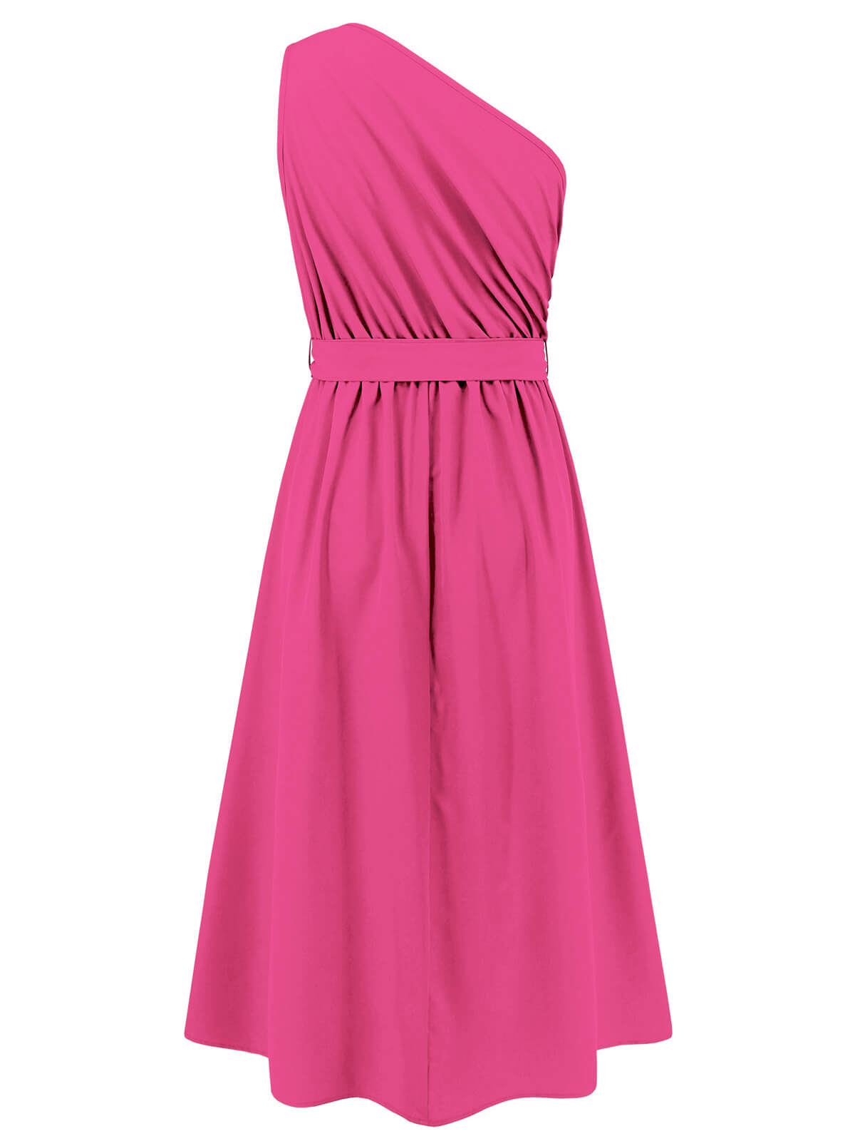 Dark Pink Solid One Shoulder  Dress