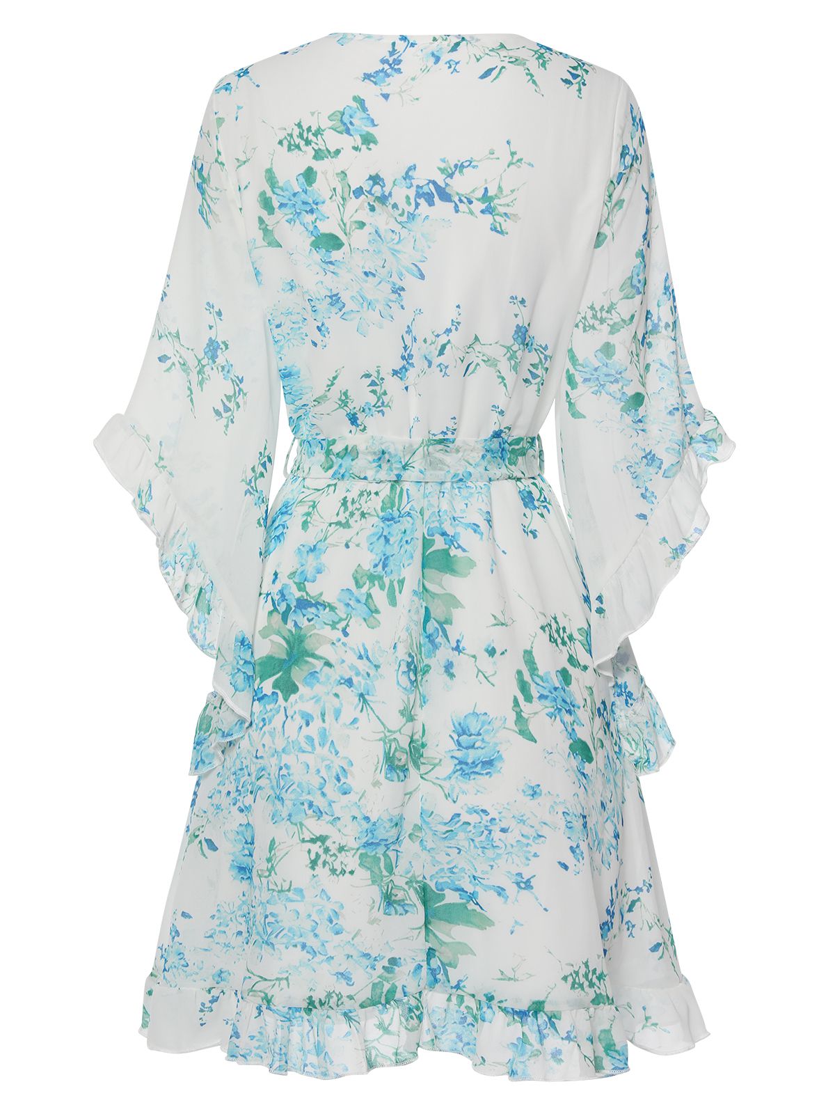 White  Floral Chiffon V-Neck Dress