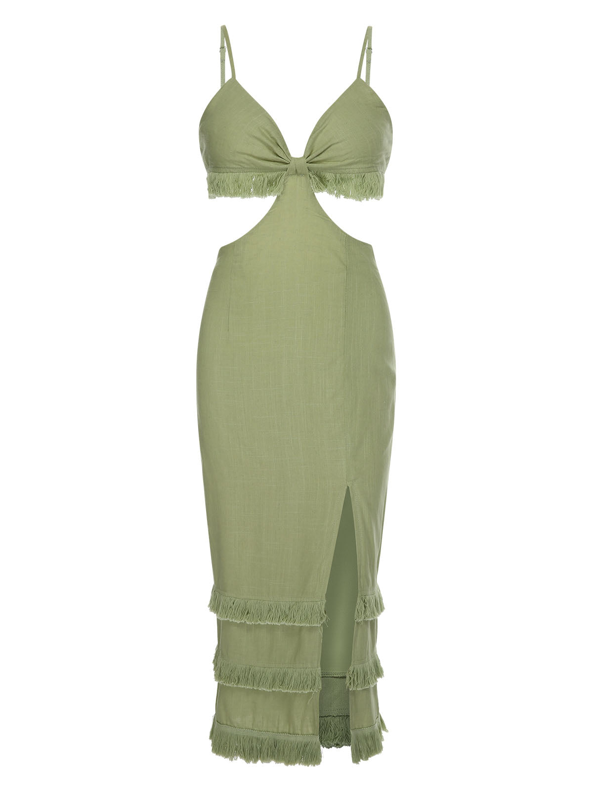 Green  Solid Tassel Hem Suspender Dress