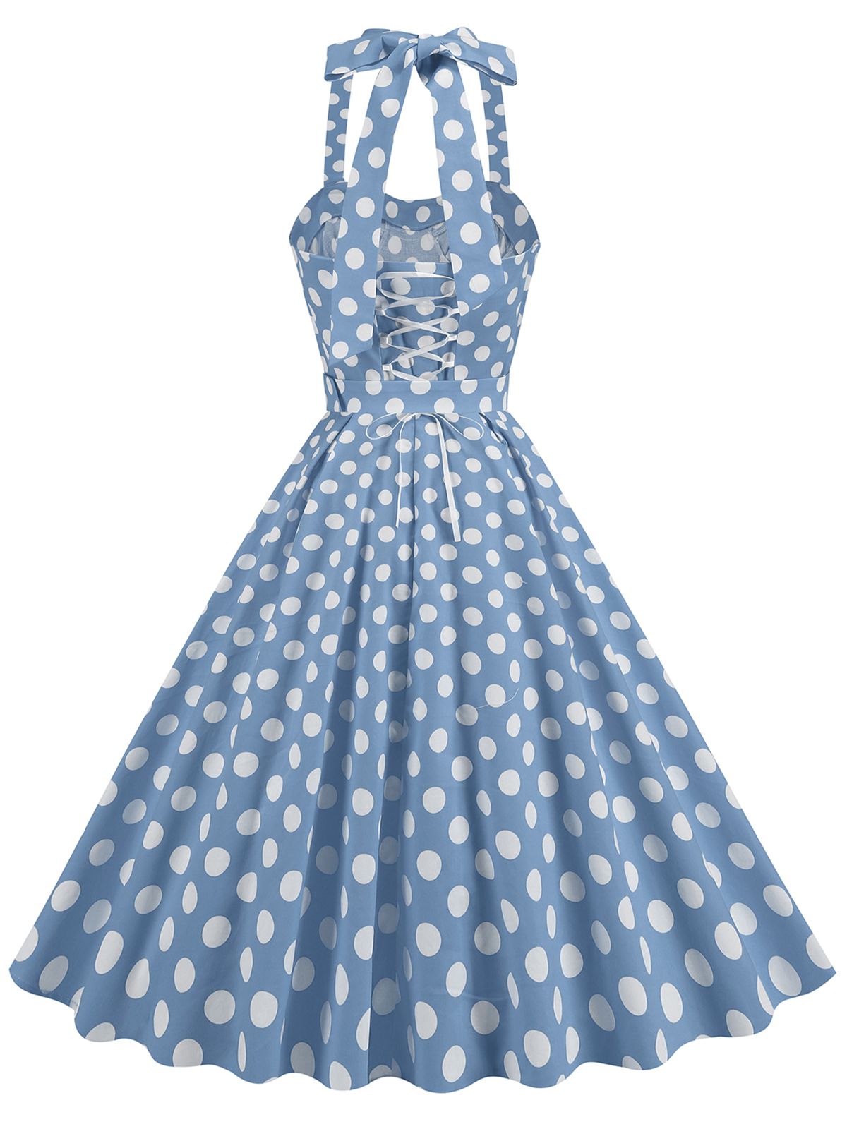 Polka Dot Halter Neck Belt Dress