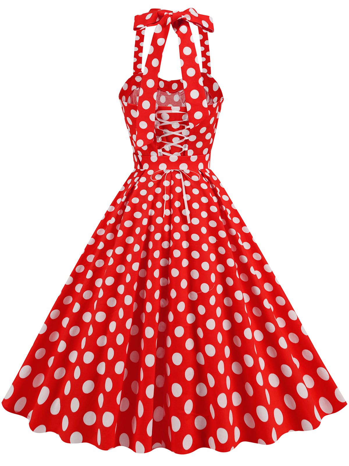 Polka Dot Halter Neck Belt Dress