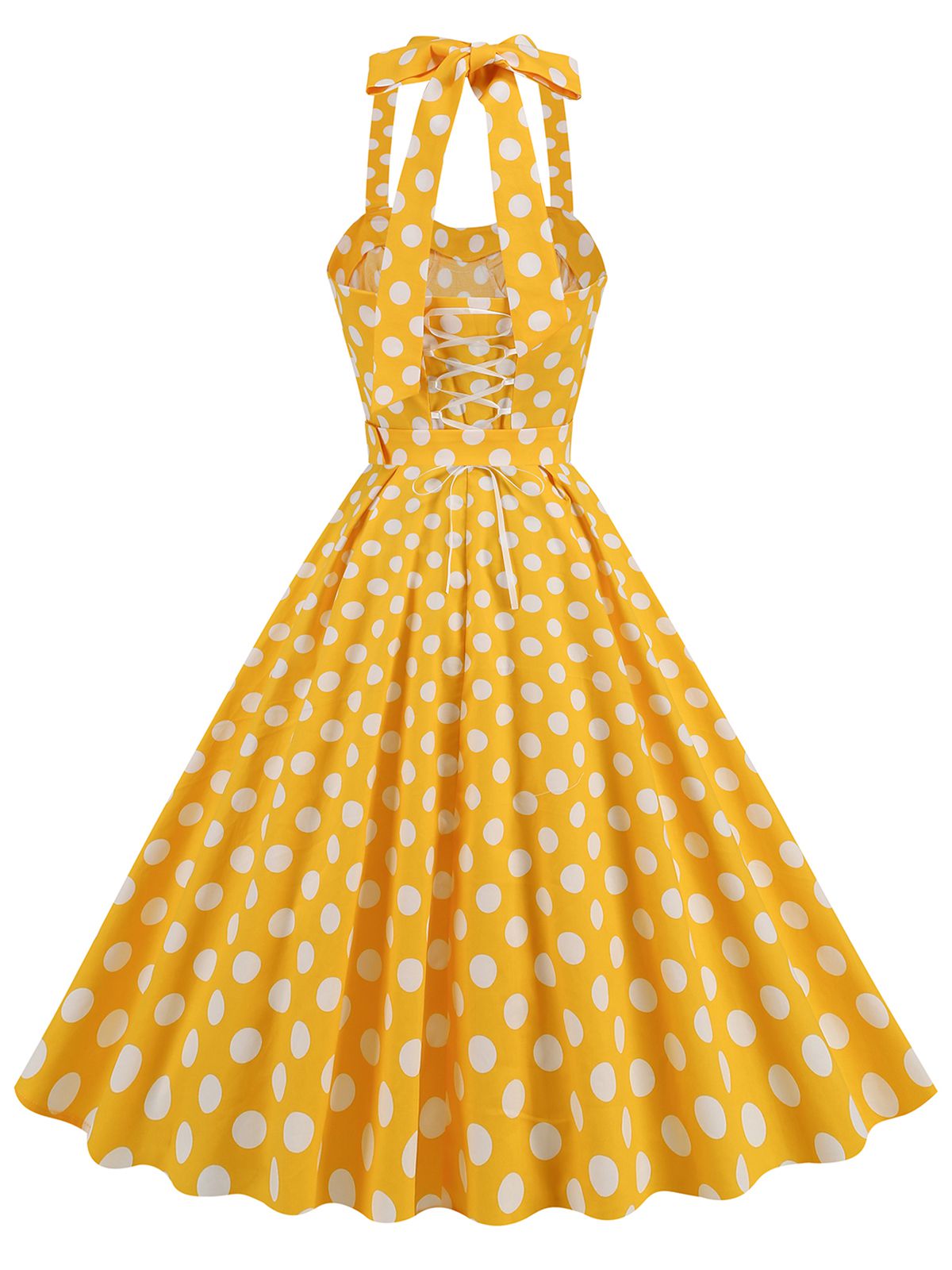 Polka Dot Halter Neck Belt Dress