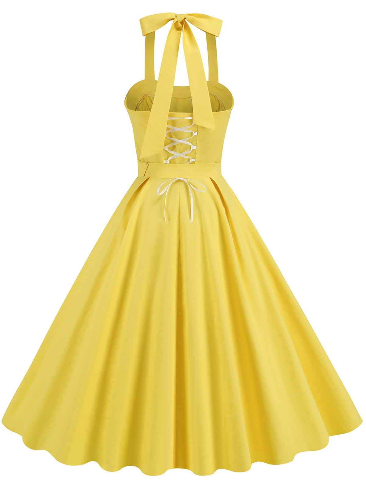 Yellow Solid Halter Belted Dress