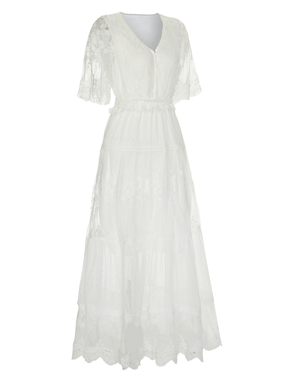 White Flare Sleeve Lace Dress