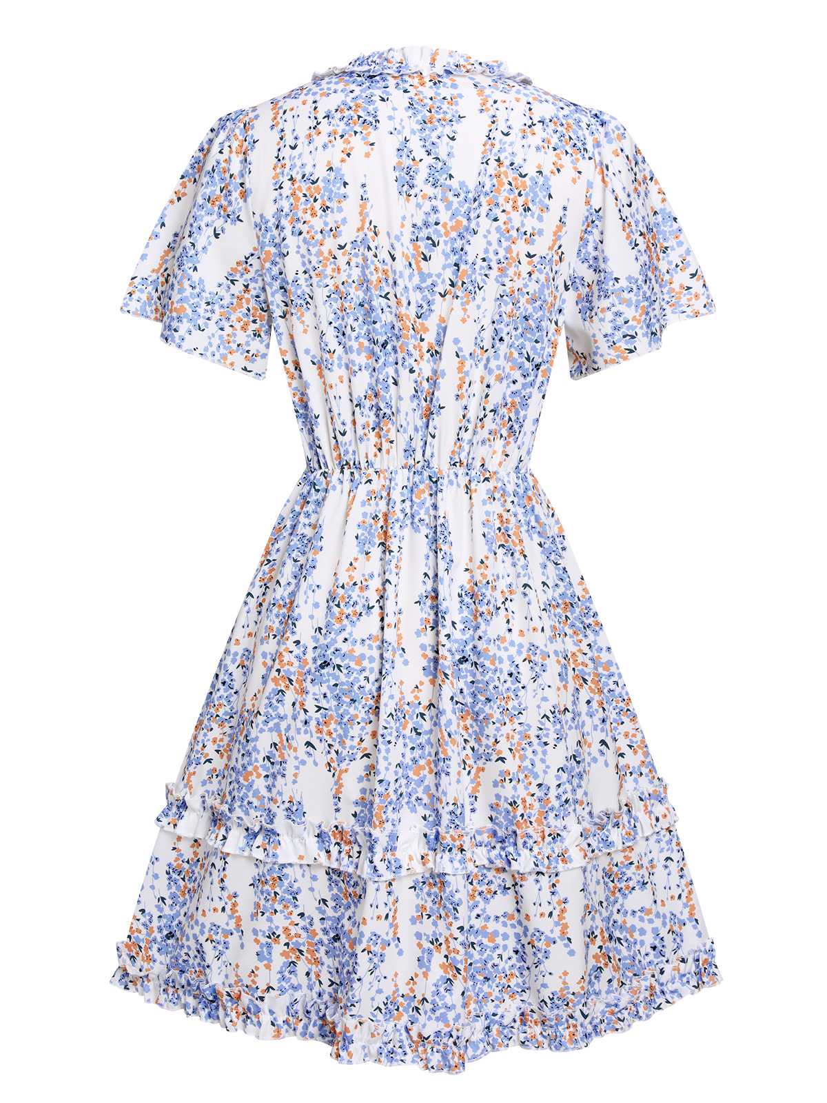 V-Neck Ditsy Floral Wrinkle Dress