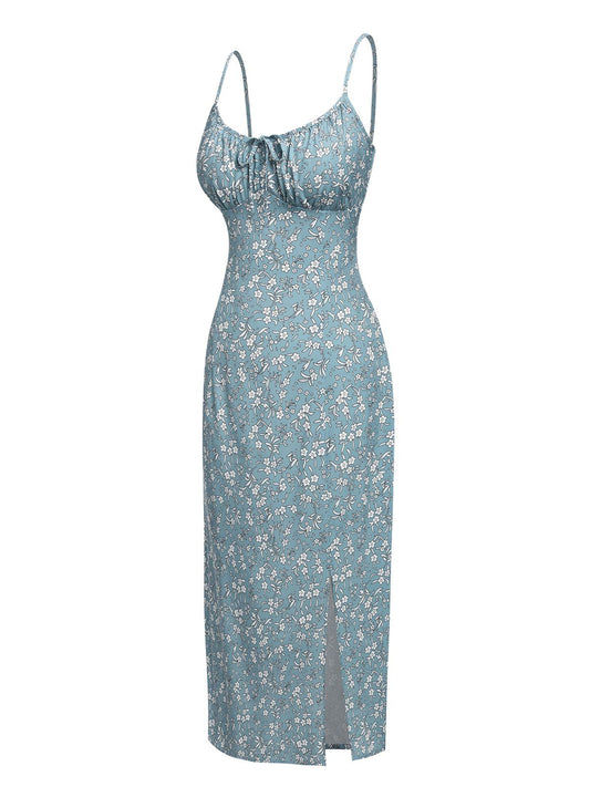 Sky Blue  Ditsy Floral Knot Dress