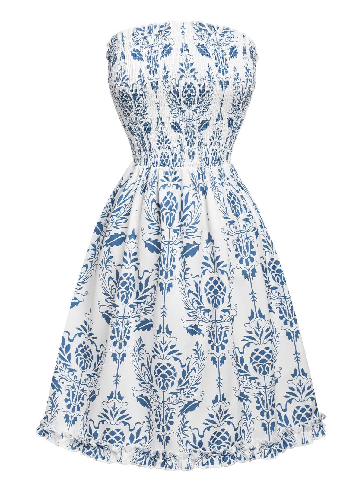 Blue Baroque Smocked Strapless Dress