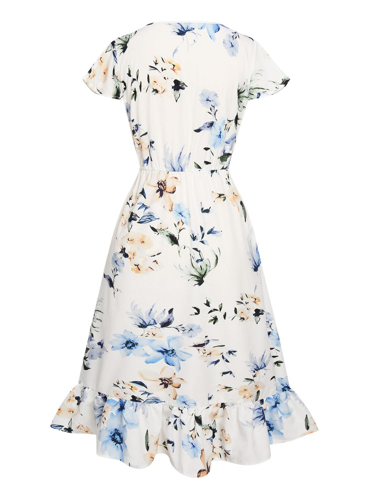 Blue Vague Floral V-Neck Cap Sleeve Dress