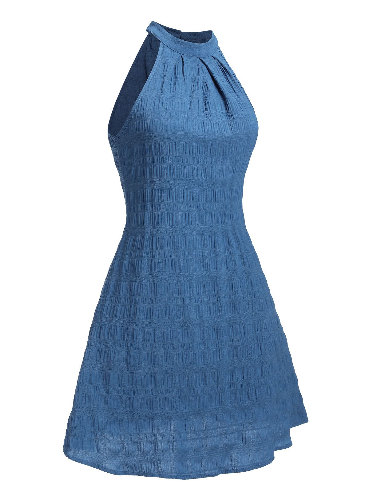 Royal Blue Halter Wrinkles Dress