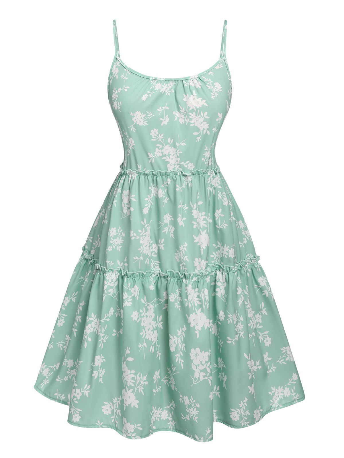 Green  Floral Wrinkle Suspender Dress