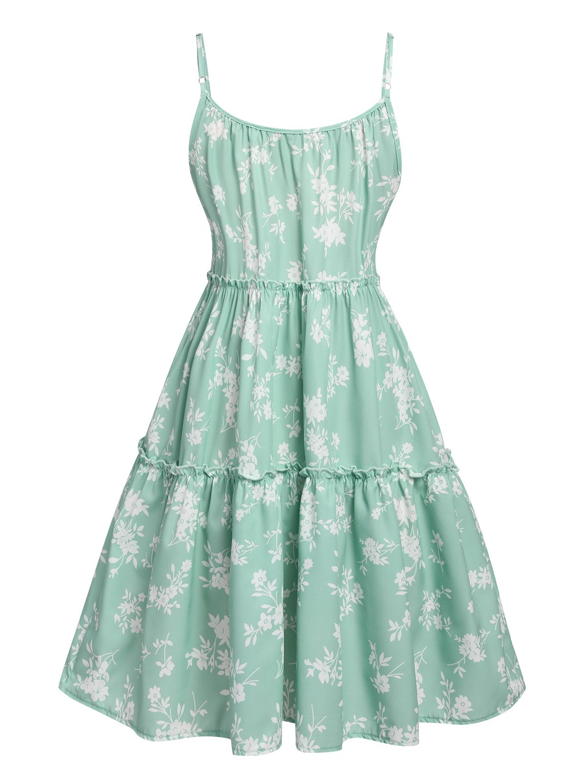 Green  Floral Wrinkle Suspender Dress