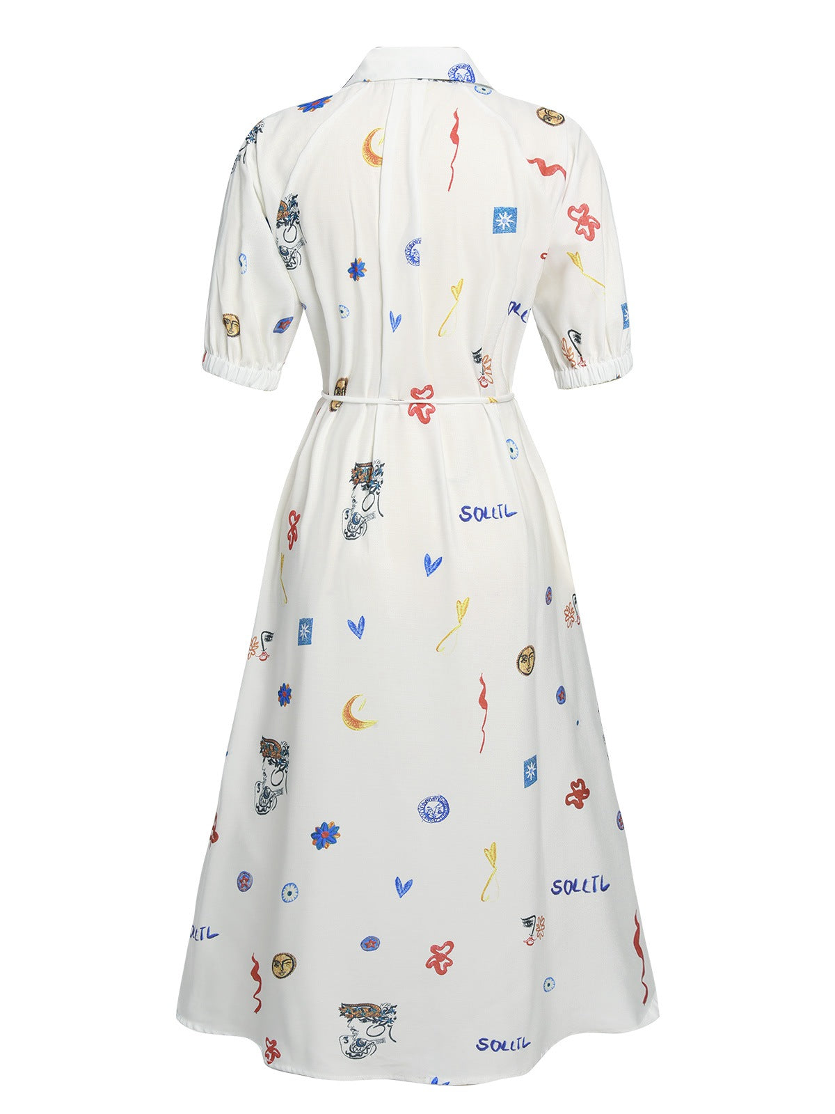 White Soleil Print Shirt Lapel Dress