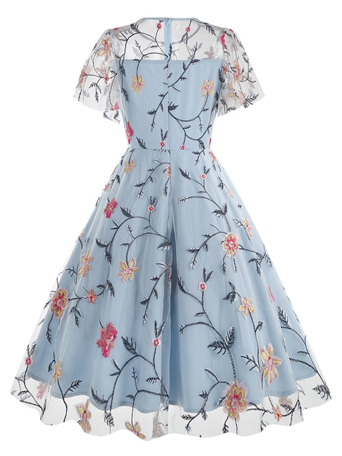 Flower Embroidered Mesh Swing Dress