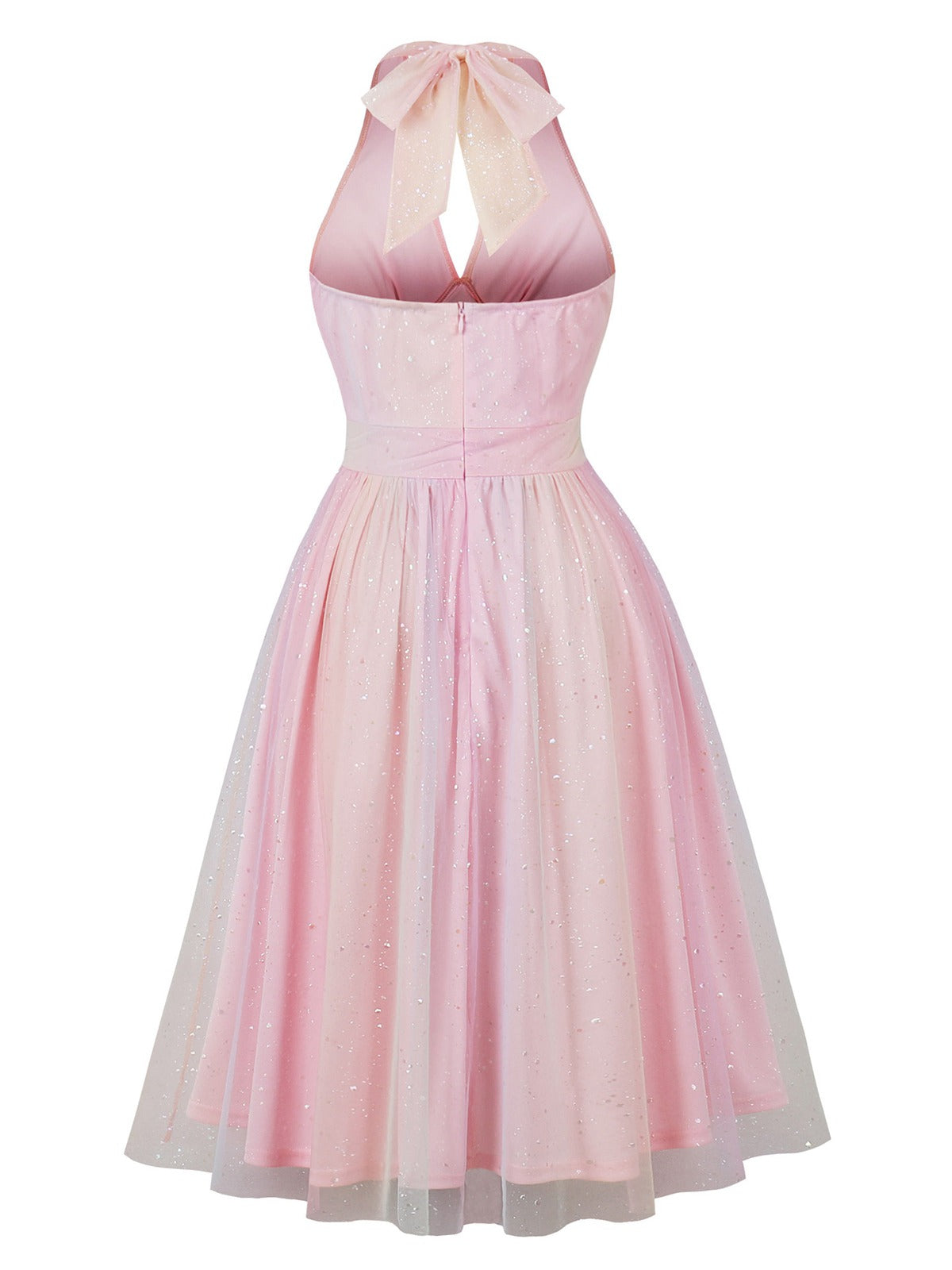 Pink Halter Mesh Sequined Dress