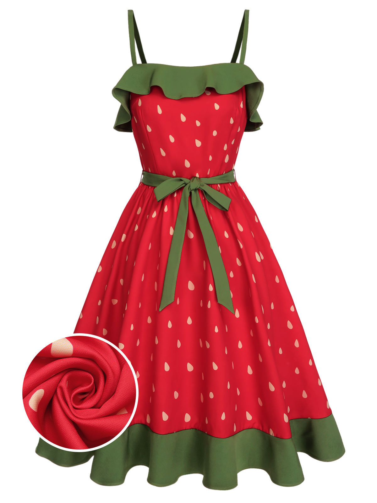 Red Strawberry Ruffle Belt Dress