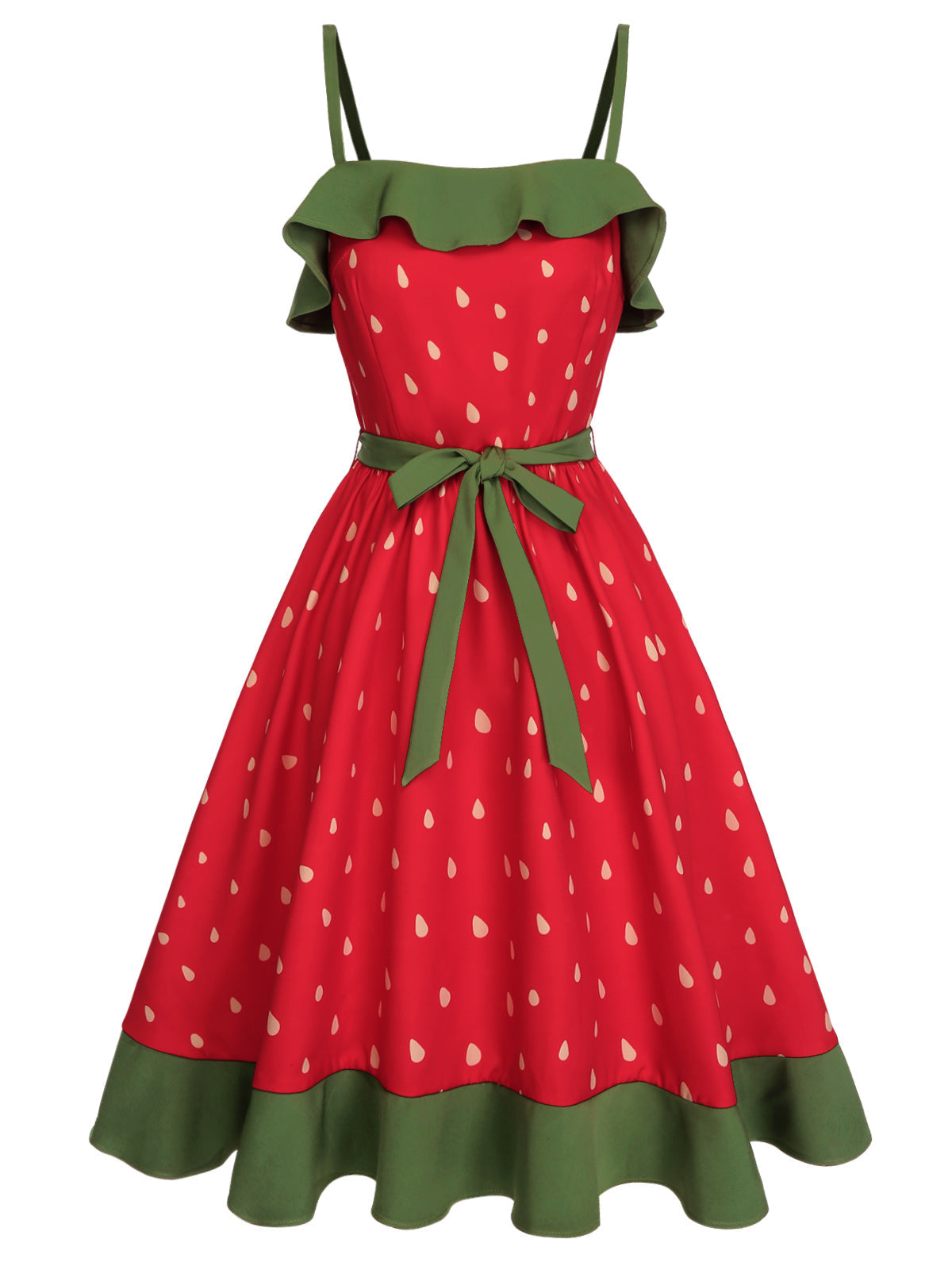 Red Strawberry Ruffle Belt Dress