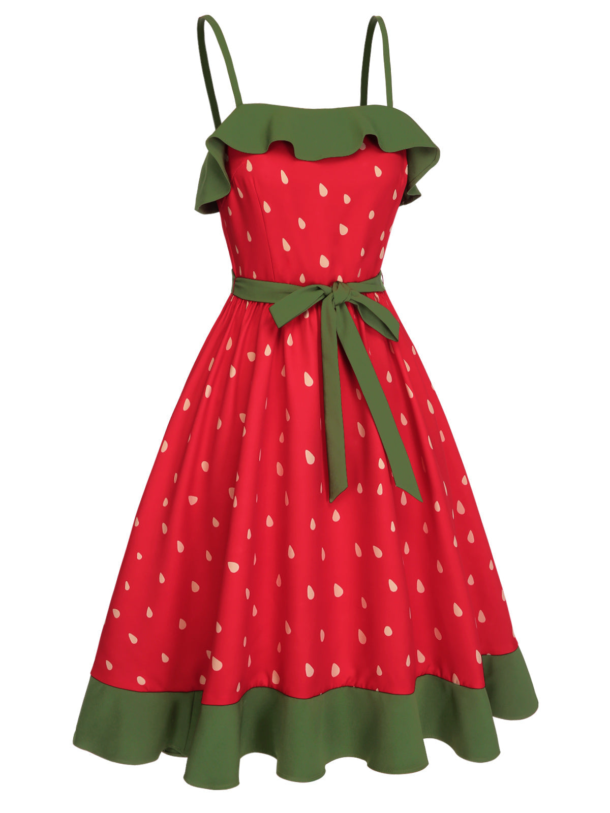 Red Strawberry Ruffle Belt Dress