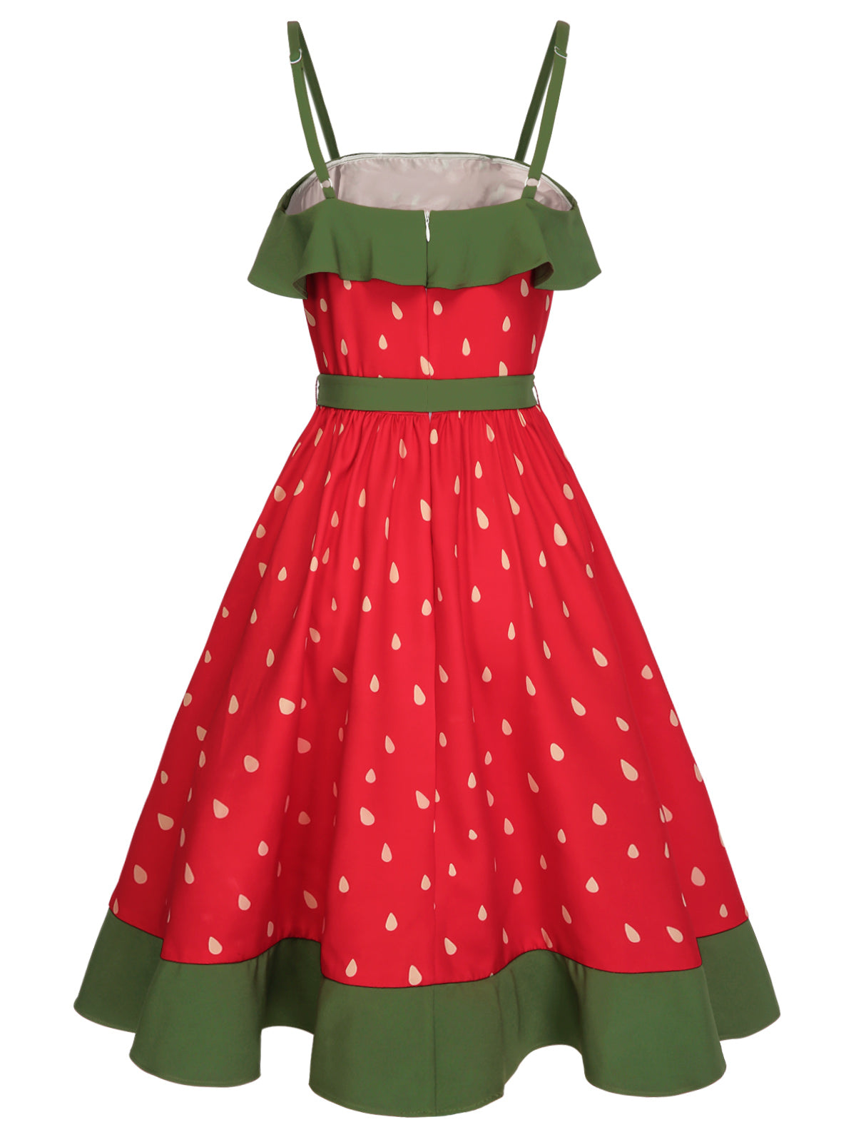 Red Strawberry Ruffle Belt Dress