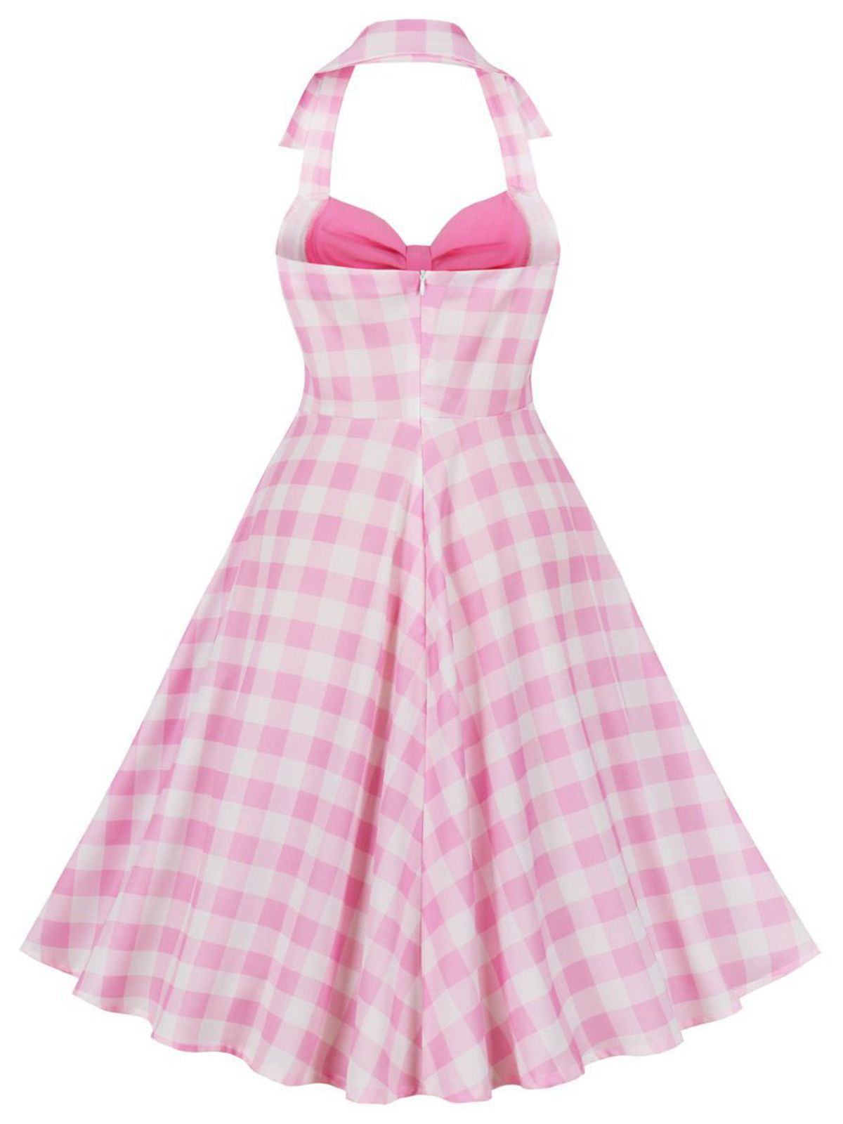 Pink Halter Plaids Patchwork Dress