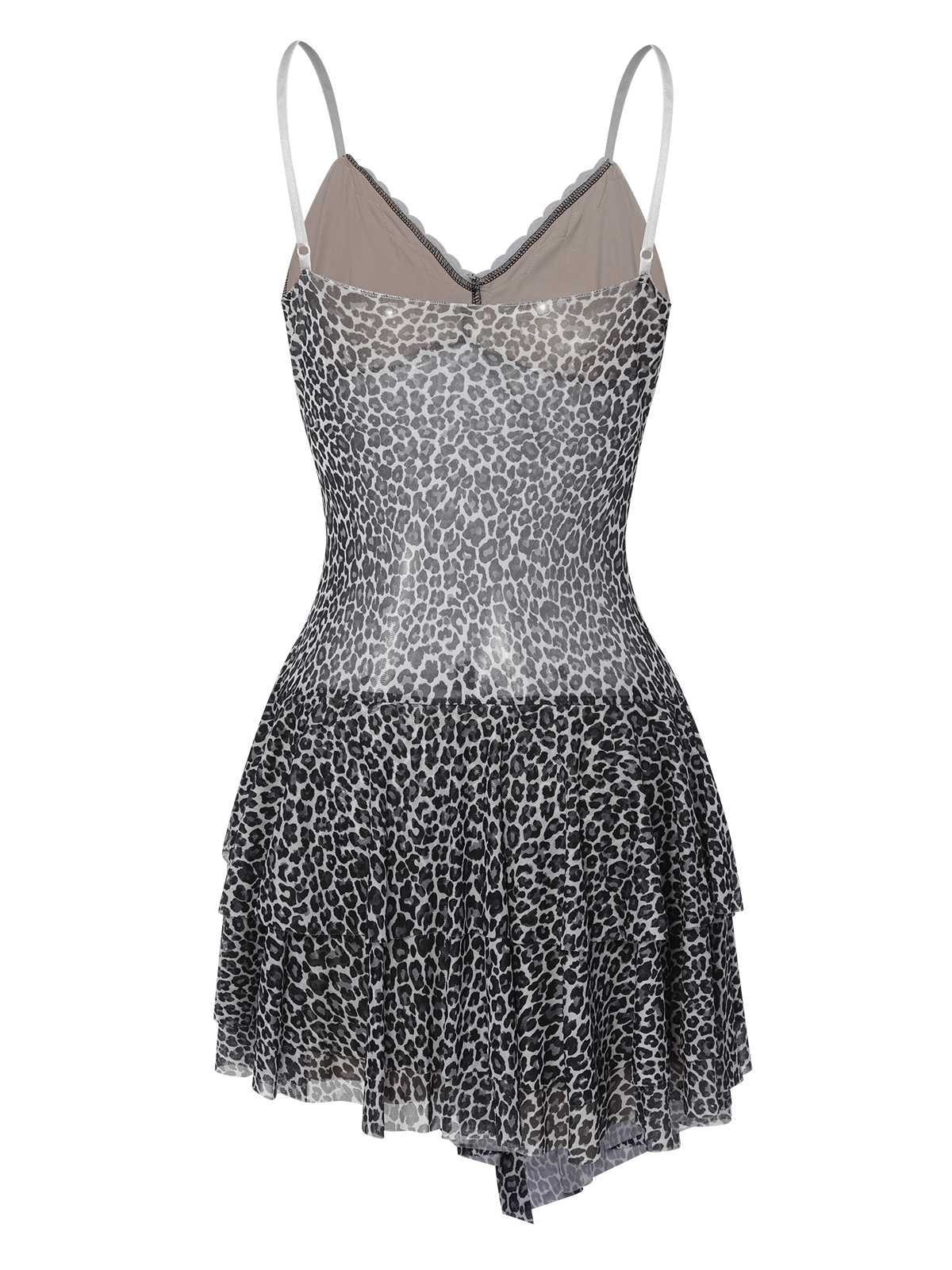 Dark Gray  Spaghetti Strap Lace Leopard Dress