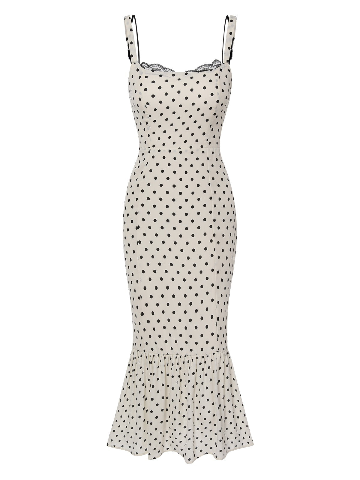 White Polka Dots Straps Mermaid Dress