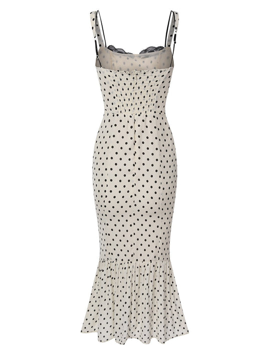 White Polka Dots Straps Mermaid Dress