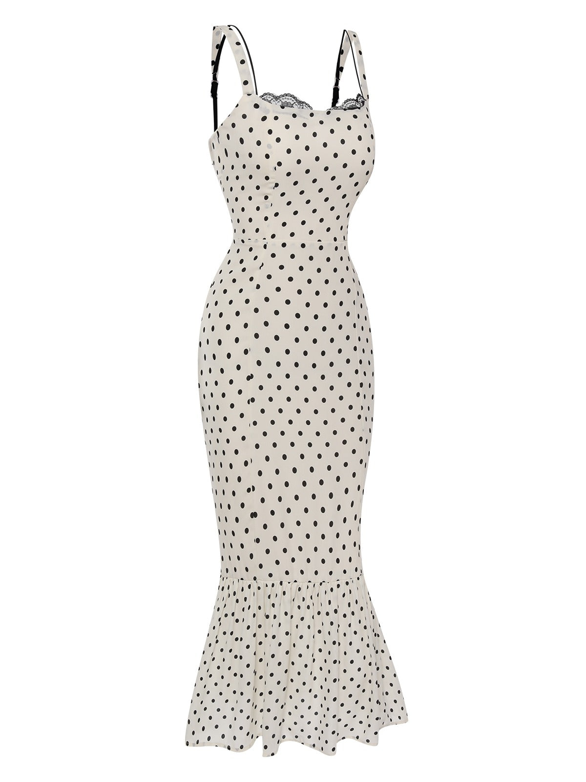 White Polka Dots Straps Mermaid Dress